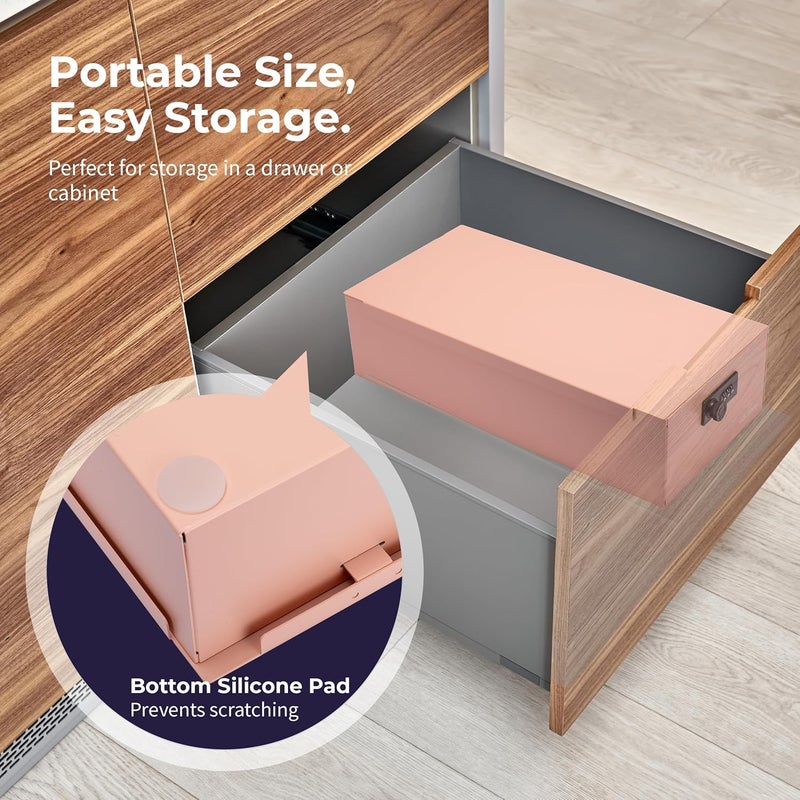Volcora Cash Box Money Organizer - 15” x 7.5” x 4” Cashbox 5 Compartments Drawer Tray - Bills and Coin Slot with Combination Lock for POS Register, Kiosk, Retail, Personal and Business Use, Pink - Image 5